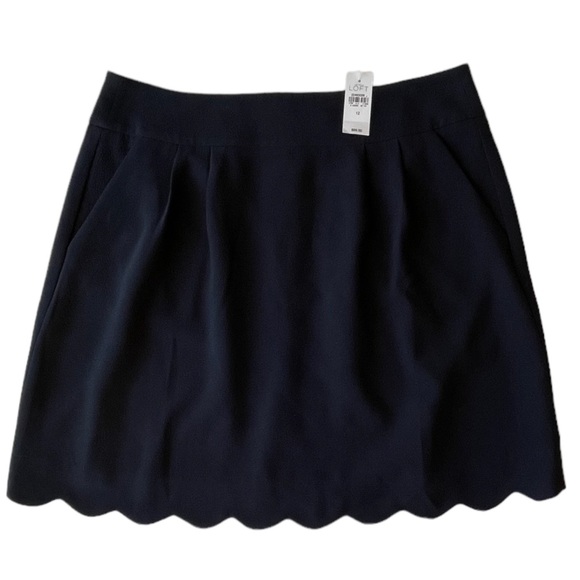 LOFT Skirts Navy Blue Loft Skirt With Scalloped Hem And Pockets 2